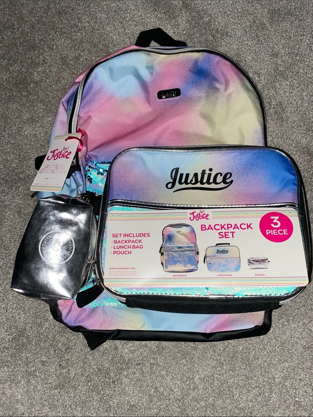 Justice Kids 3-Piece Backpack Set - Pastel Pink Blue Cream